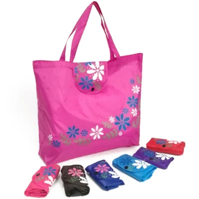 Многоразовая складная нейлоновая сумка для покупок Высококачественная складная сумка на тележке для покупок с небольшим карманом Красочная модная женская продуктовая сумка для продвижения